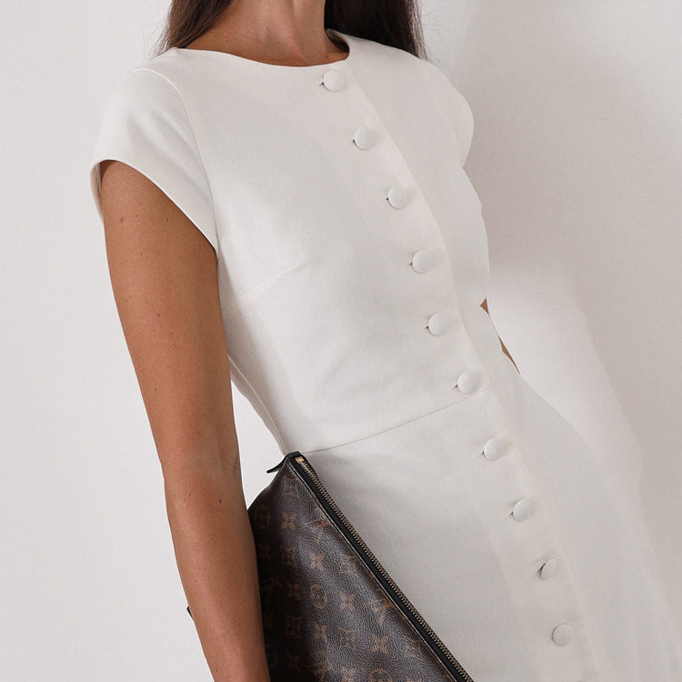 White Elegant Sheath Dress in - by Malbusaat