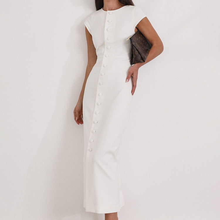 White Elegant Sheath Dress in - by Malbusaat