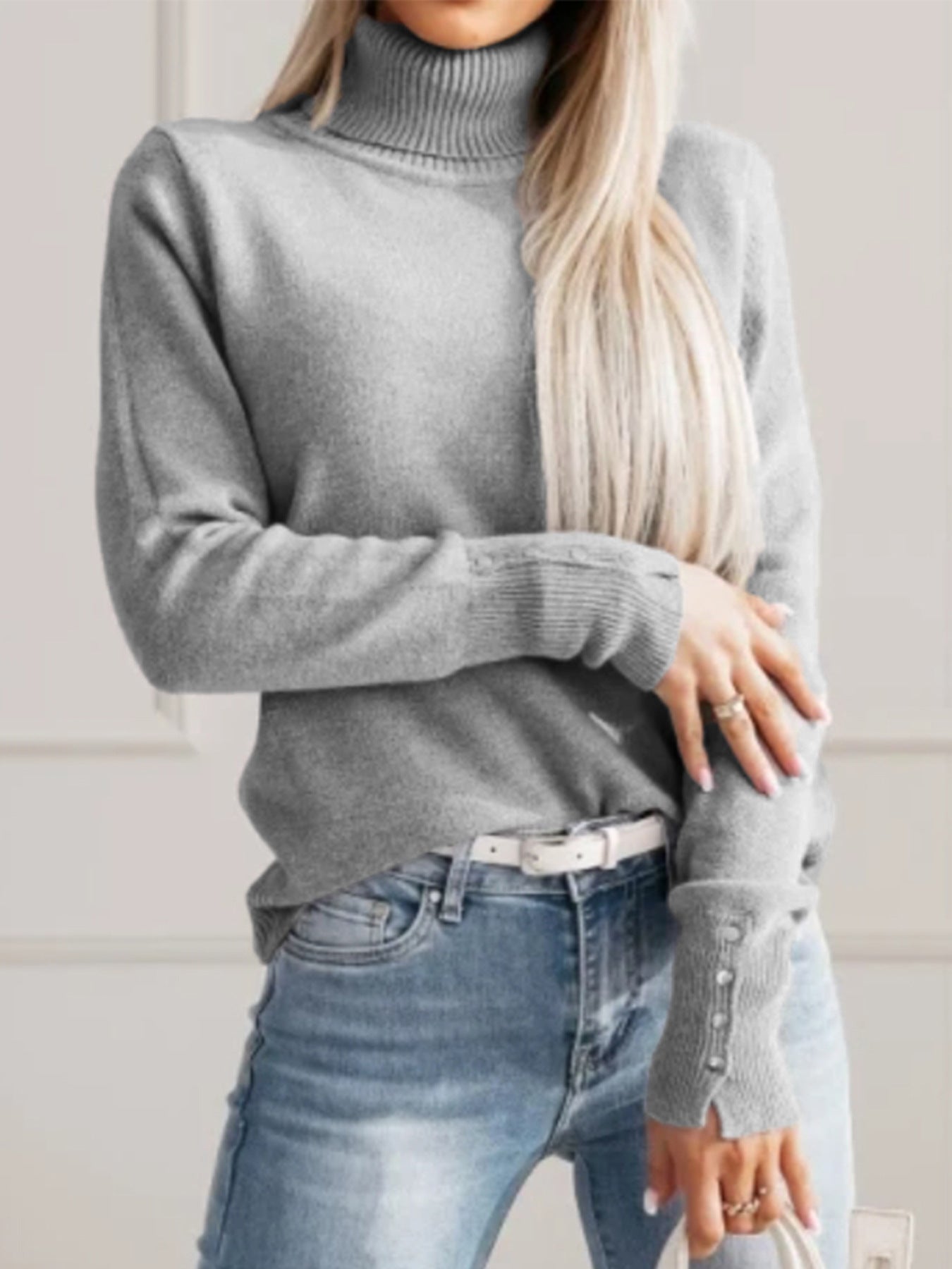 Malbusaat women's knit lapel pullover top in grey, perfect for casual outfits and layering