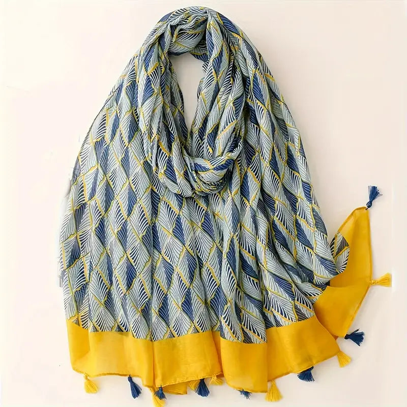 Boho Printed Cotton Linen Scarf, Stylish in - Scarves by Malbusaat