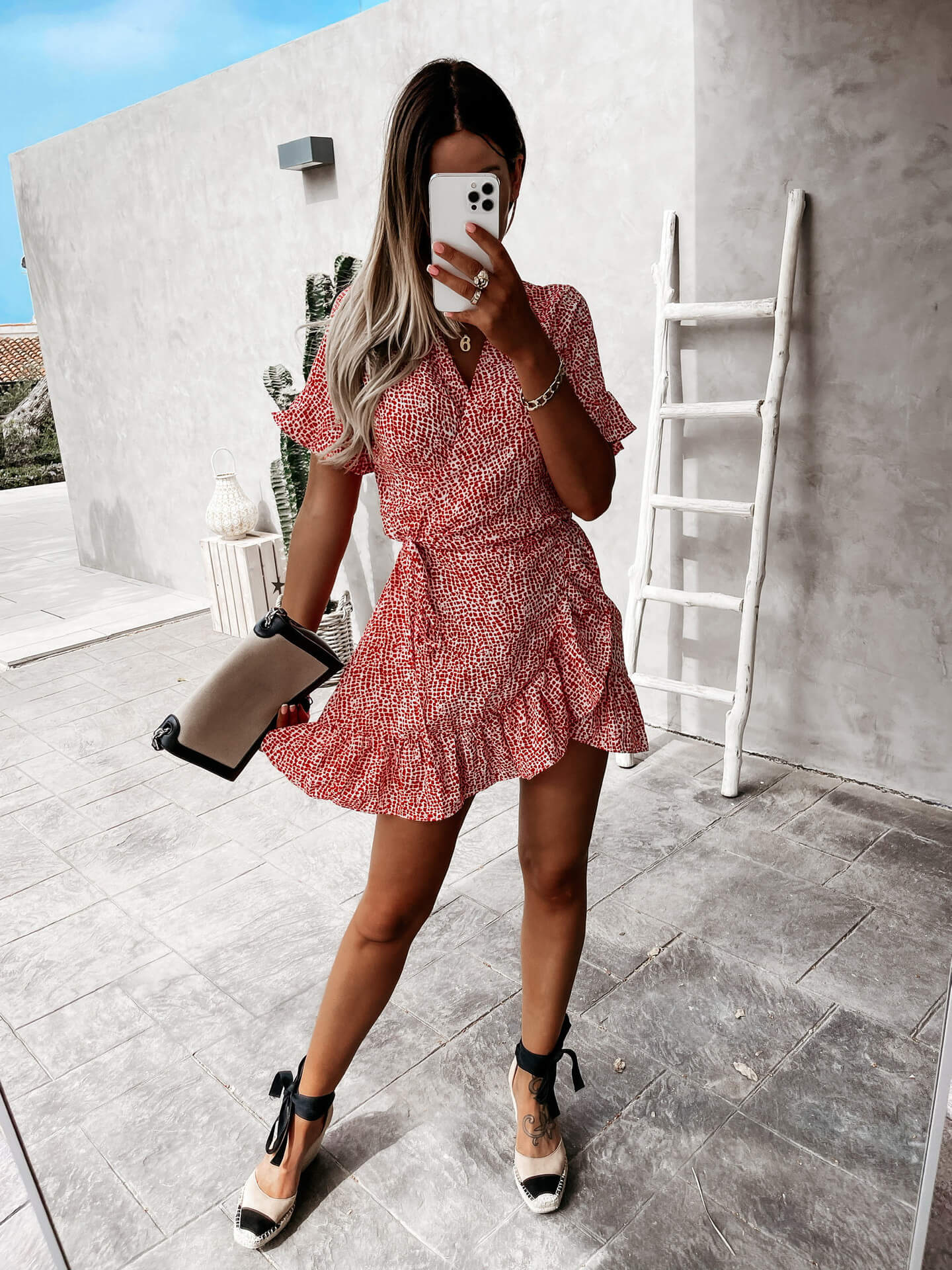 V-neck Tied High Waist Chiffon Floral Dress in - by Malbusaat