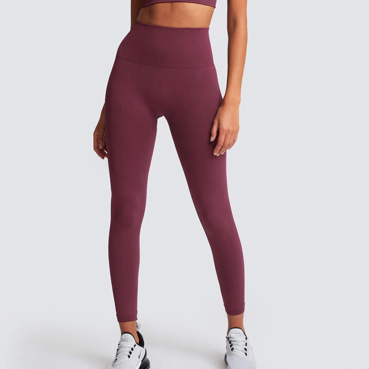 Seamless Solid Color Breathable Quick-Drying Fitness Pants in Pants-Wine Red - by Malbusaat