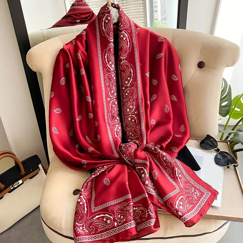 Paisley Printed Chiffon Scarf, Smooth Satin Shawl in - Scarves by Malbusaat