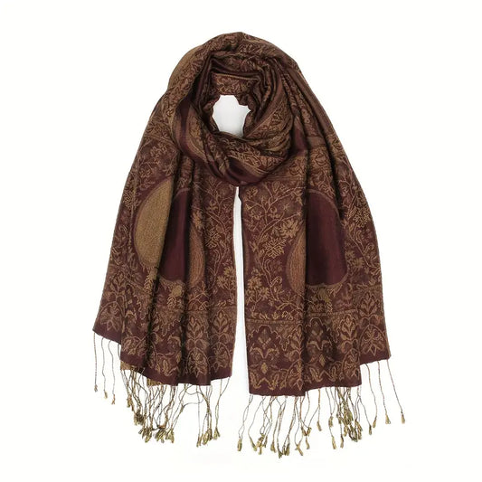 Luxury Paisley Jacquard Tassel Scarf, Vintage Classic in - Scarves by Malbusaat