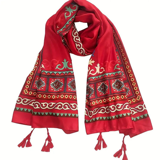 Boho Vintage Red Scarf, Oversized Shawl in - Scarves by Malbusaat