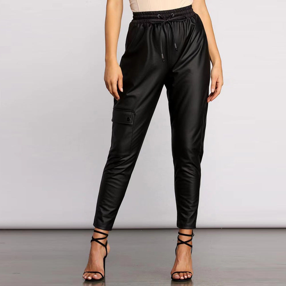 Casual Faux Leather Black Pencil Pants in - by Malbusaat
