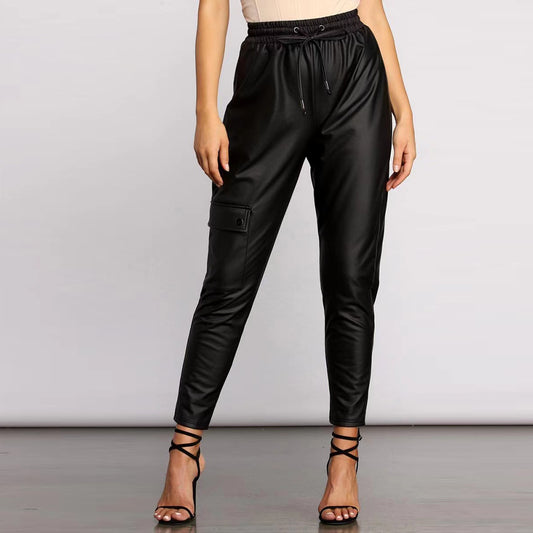 Casual Faux Leather Black Pencil Pants in - by Malbusaat