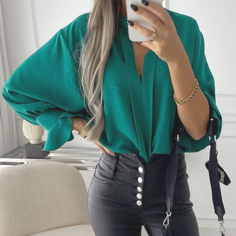 Casual Lantern Sleeve Chiffon Top in - Women Shirts by Malbusaat