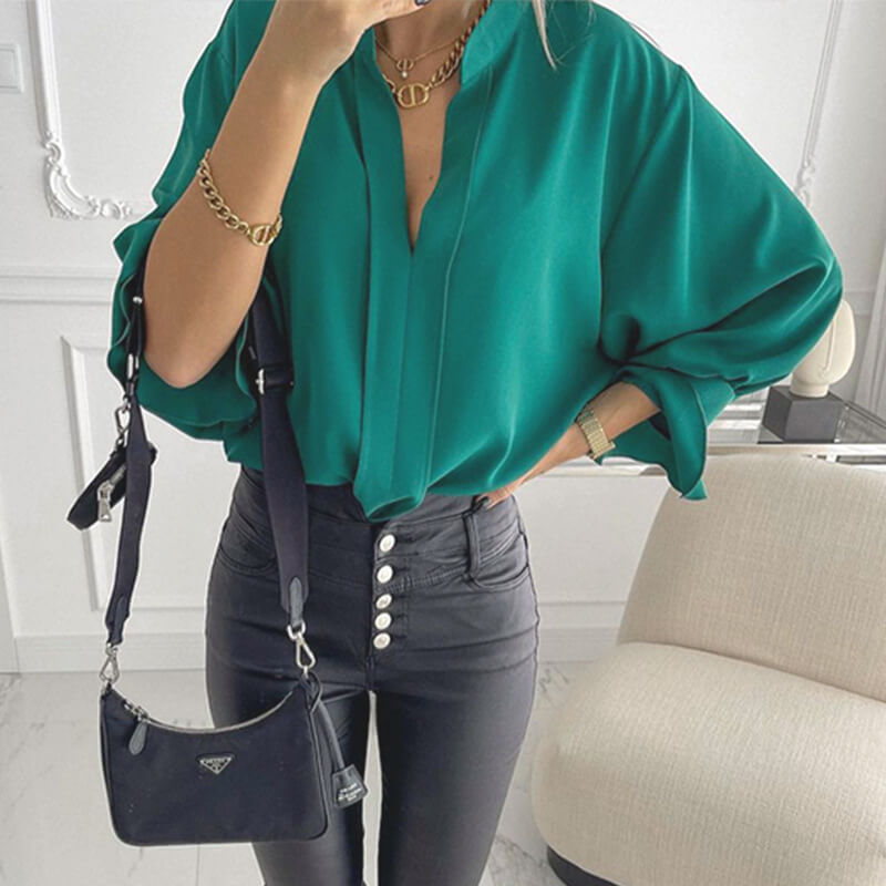 Casual Lantern Sleeve Chiffon Top in - Women Shirts by Malbusaat