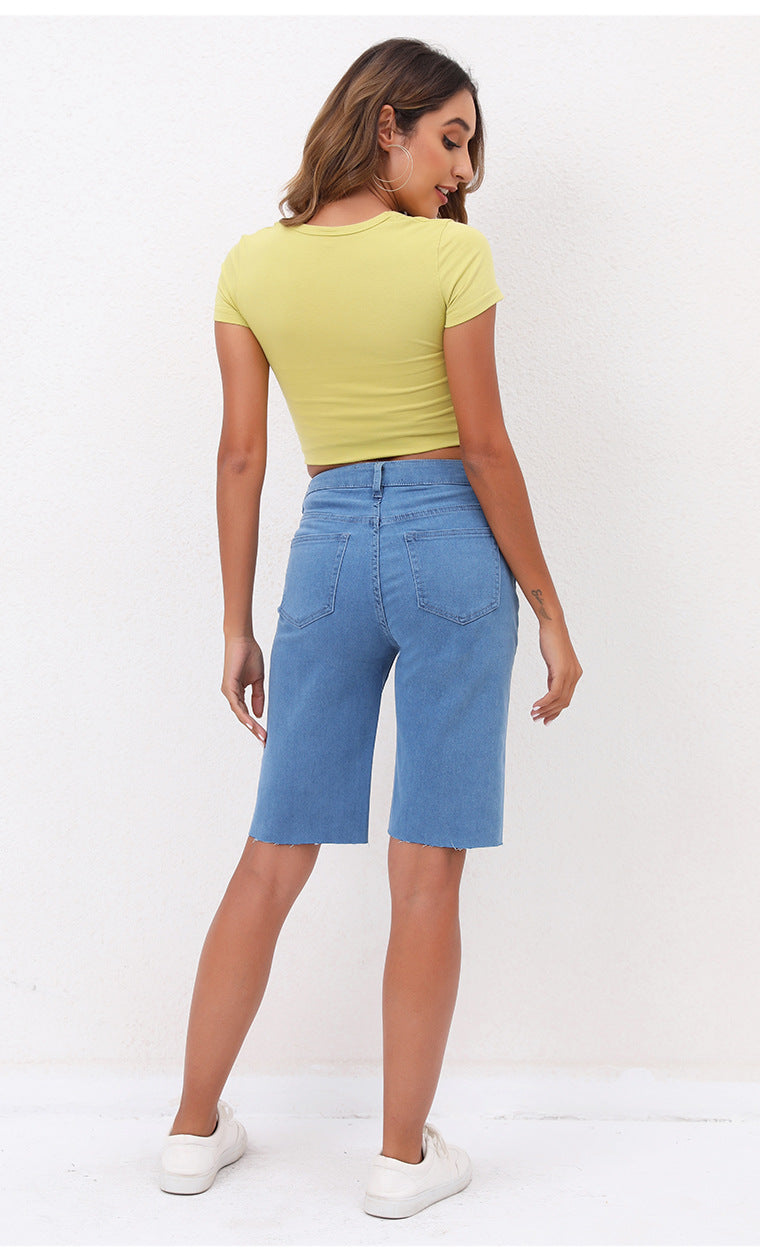Casual Wide Leg Denim Shorts in - by Malbusaat