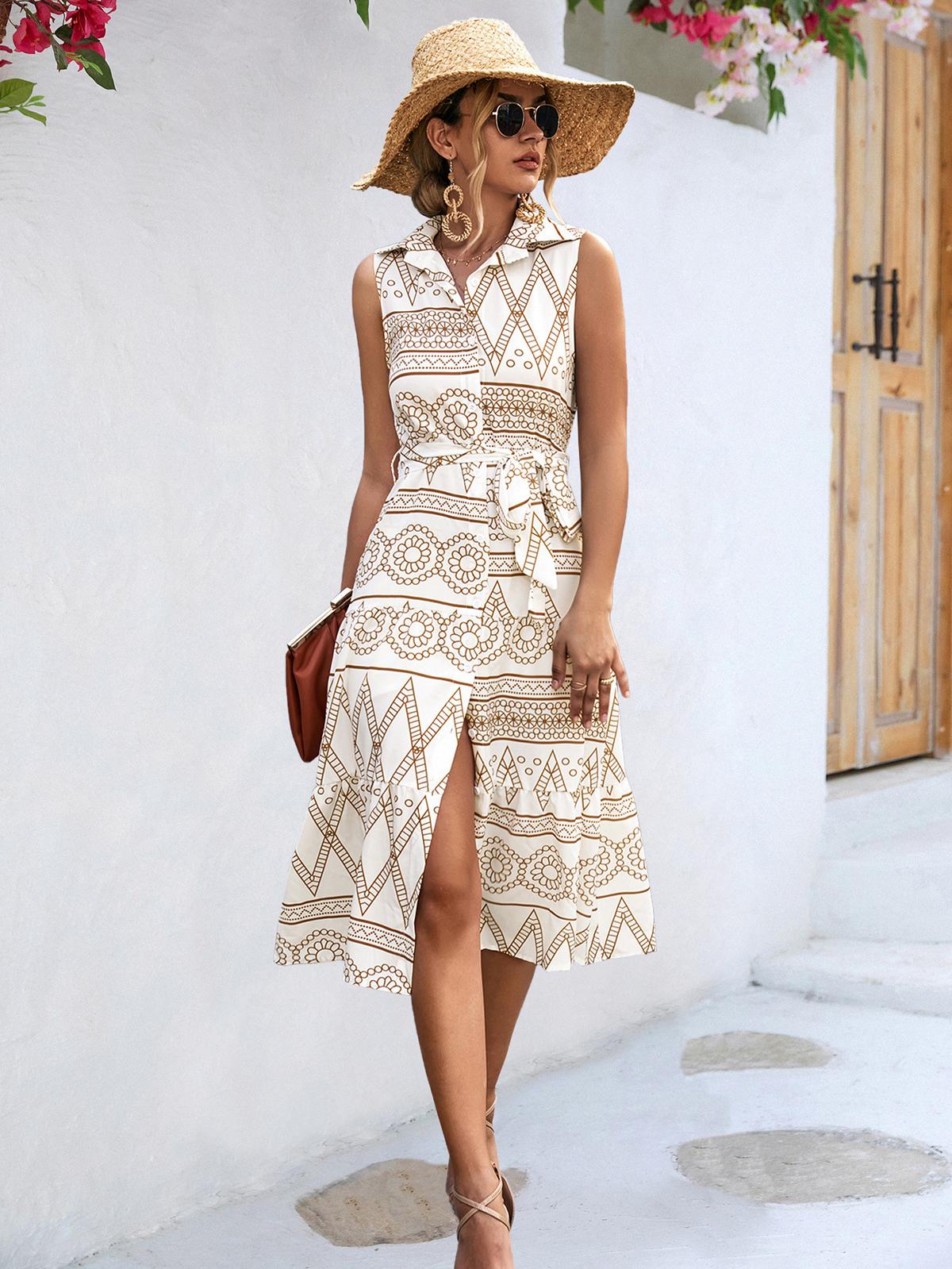 Collar Shirt Sleeveless Maxi Dress in - by Malbusaat