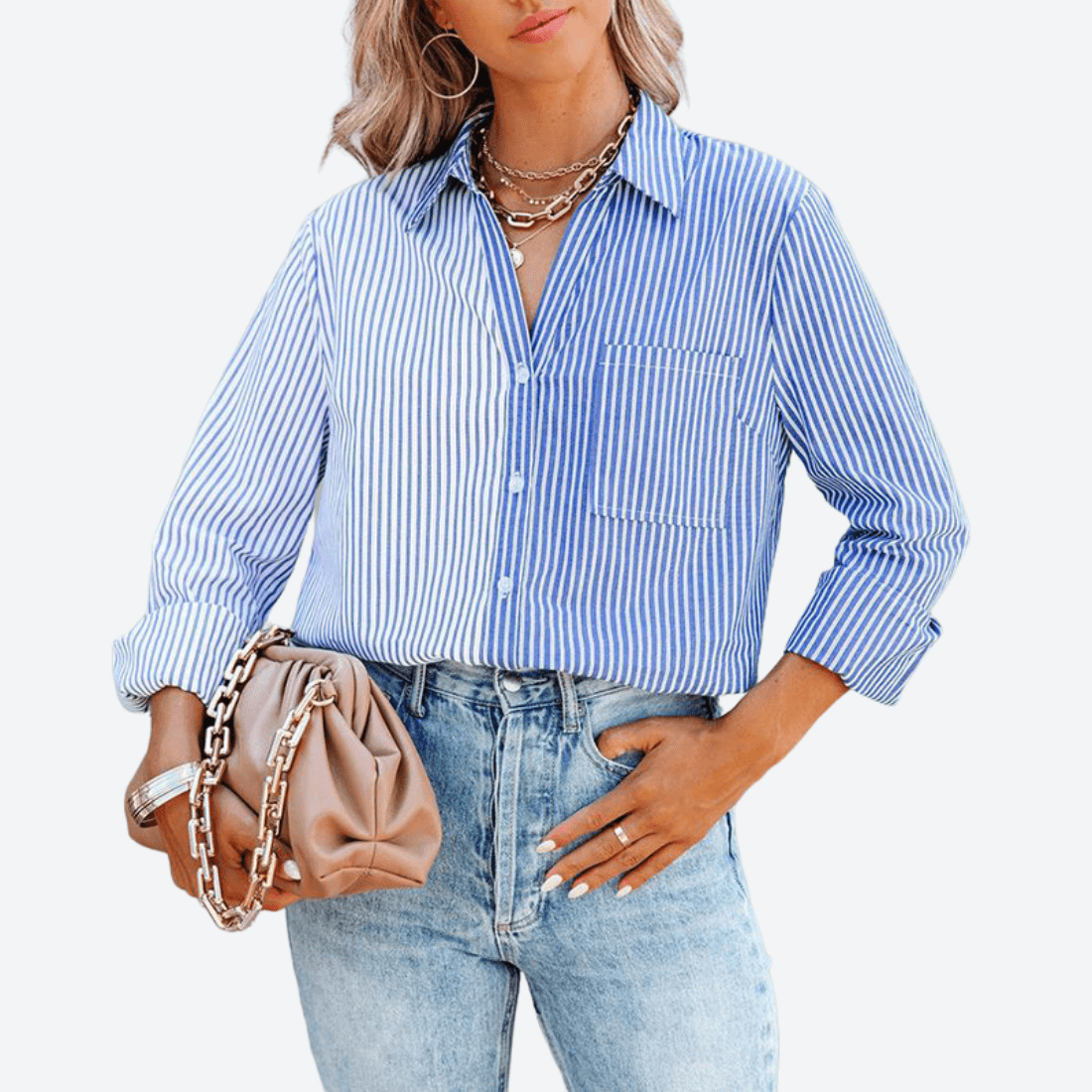 Color Contrast Single-Breasted Shirt in - by Malbusaat