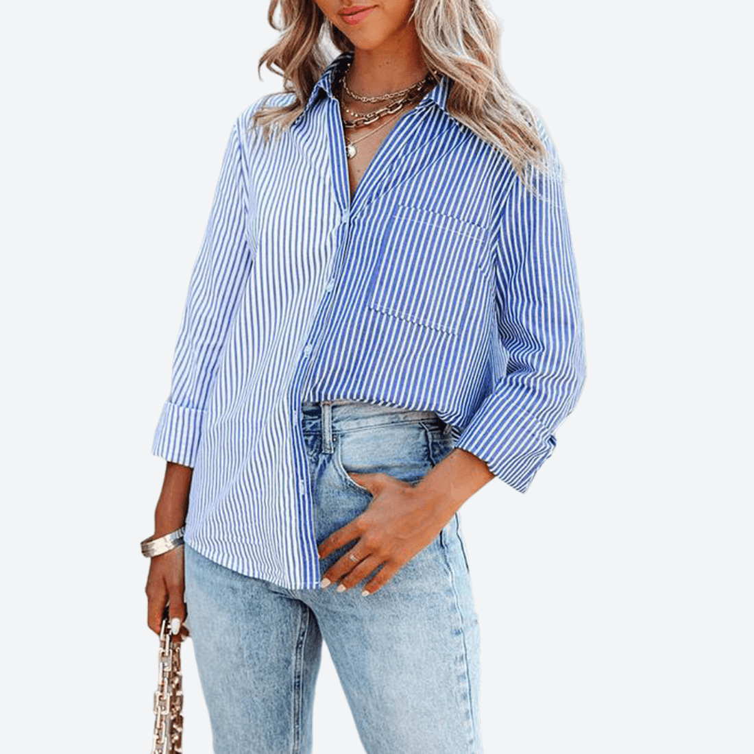 Color Contrast Single-Breasted Shirt in - by Malbusaat