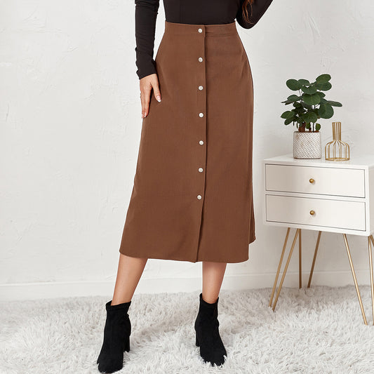 Corduroy Single Breasted Maxi Skirt in - by Malbusaat