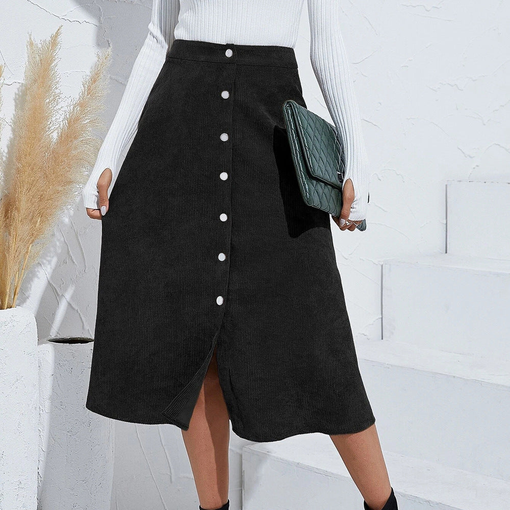 Corduroy Single Breasted Maxi Skirt in - by Malbusaat