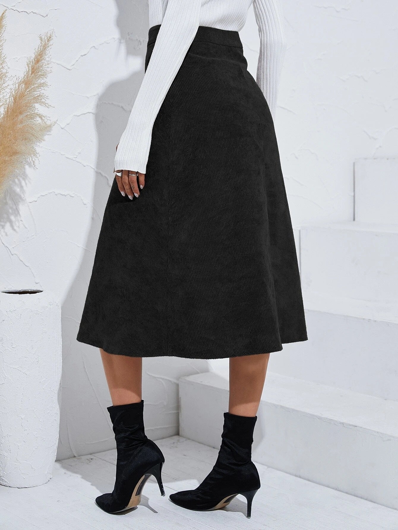 Corduroy Single Breasted Maxi Skirt in - by Malbusaat