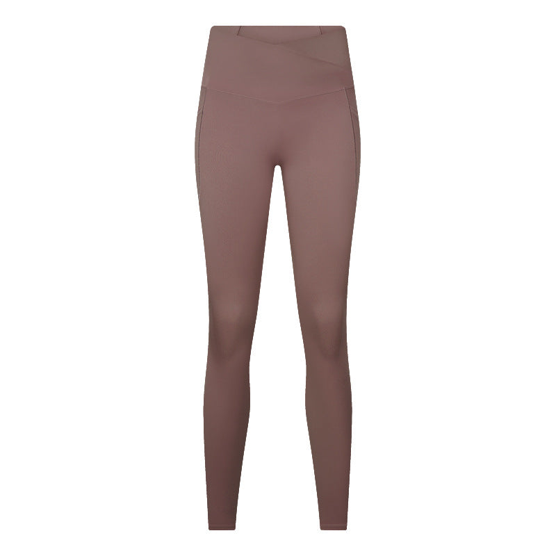 Cross Waist Sports Fitness Tights in Smoky Brown - by Malbusaat