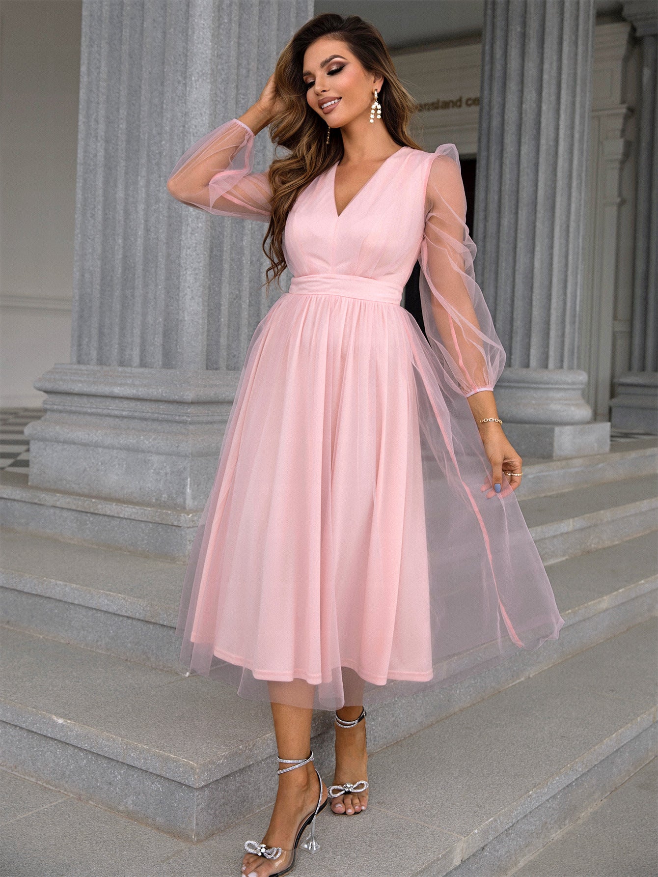 Elegant Solid Color A Line Dress in - by Malbusaat