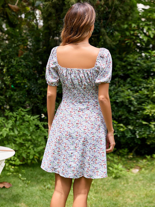Elegant Square Collar Floral Dress in - by Malbusaat
