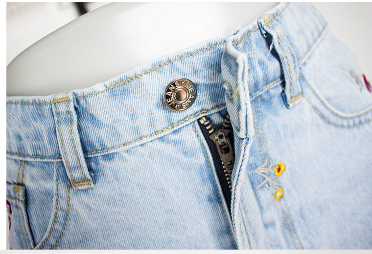 Embroidered Denim Straight Pants in - by Malbusaat