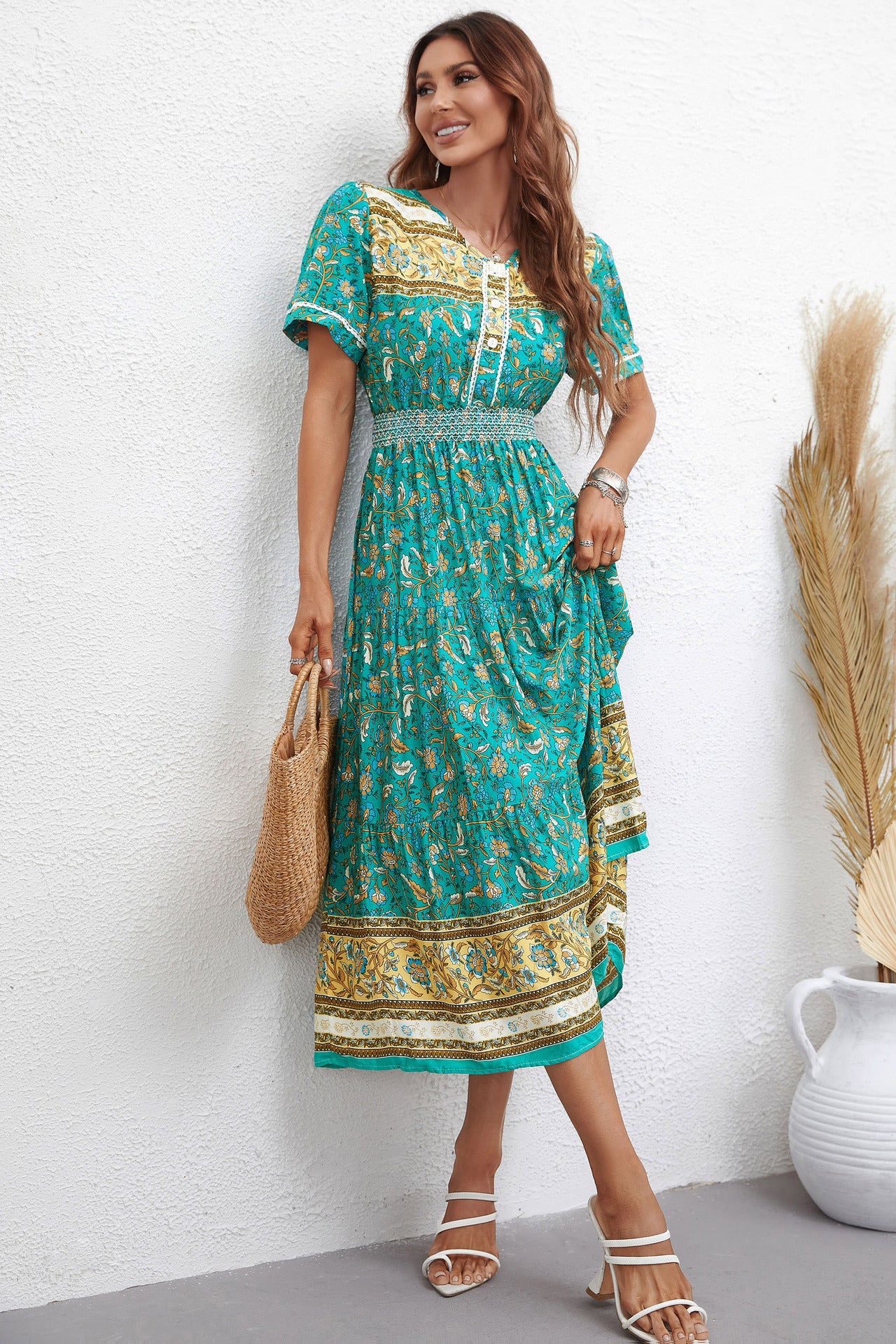 Floral Pattern A Line Maxi in - by Malbusaat