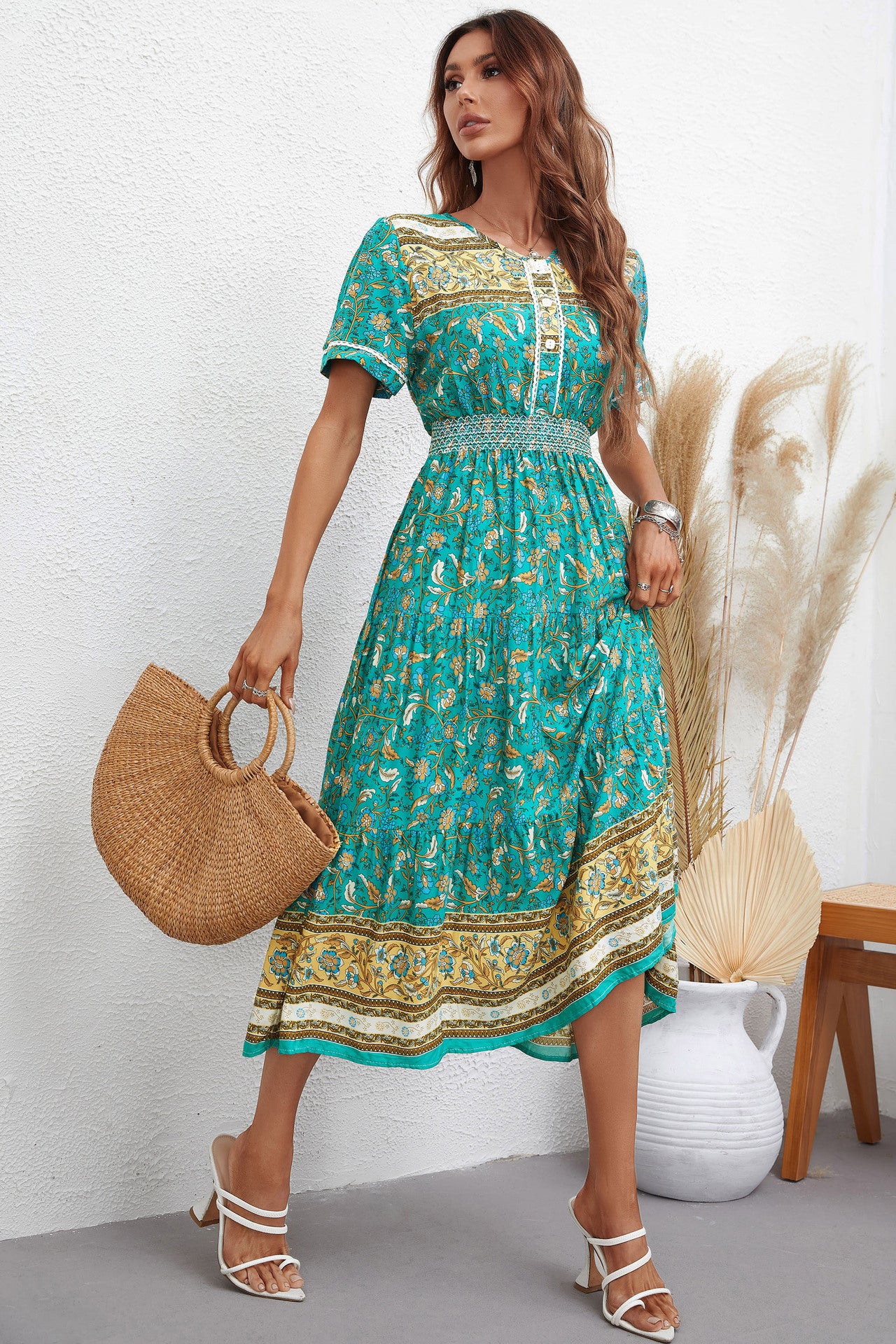 Floral Pattern A Line Maxi in - by Malbusaat