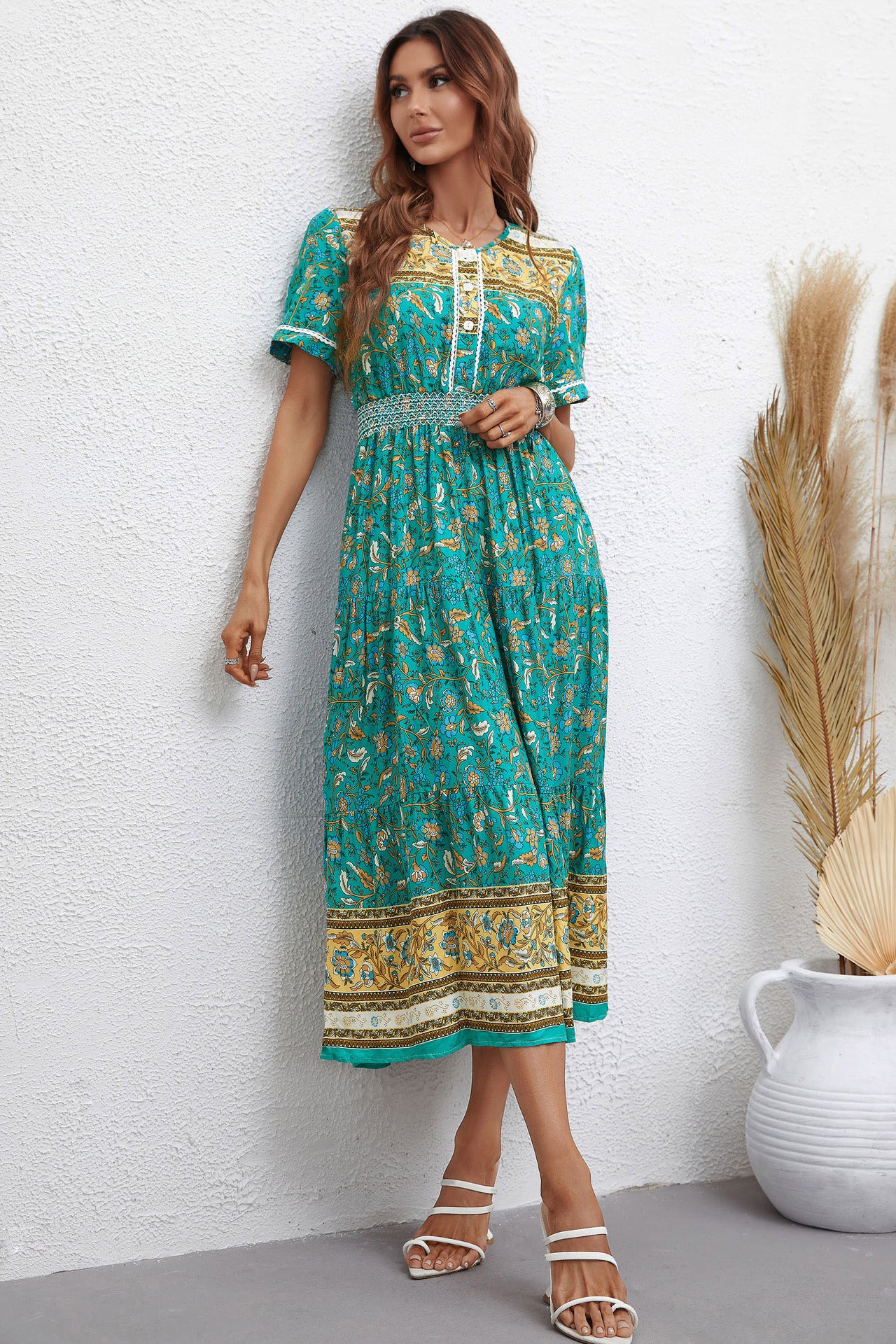 Floral Pattern A Line Maxi in - by Malbusaat