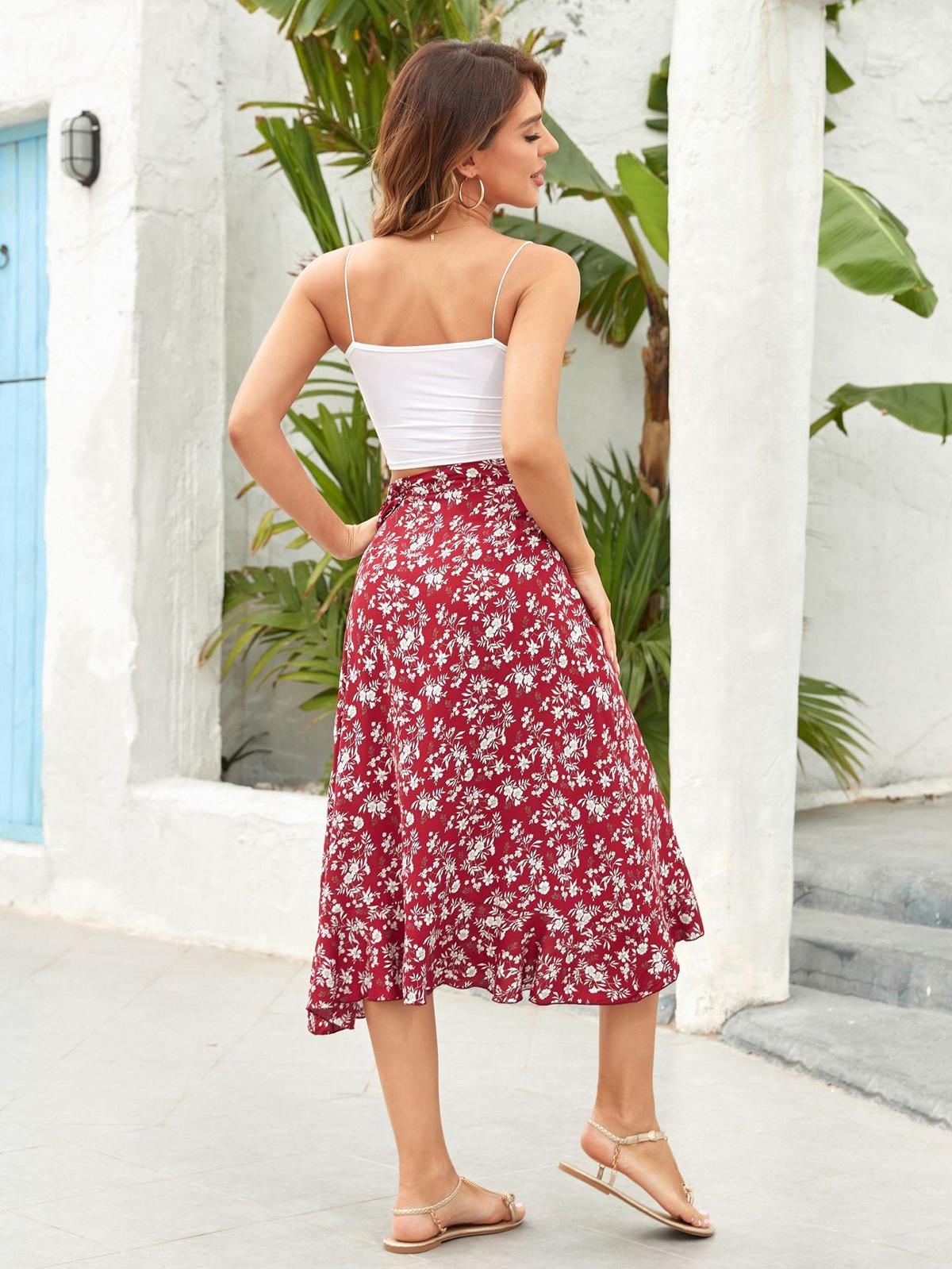 Floral Print Lace-up Summer Skirt in - by Malbusaat