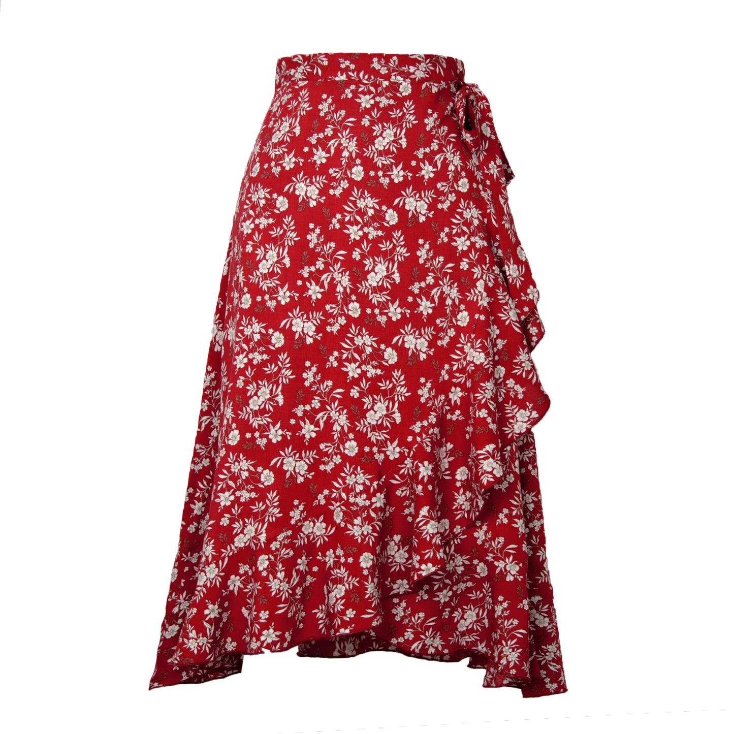 Floral Print Lace-up Summer Skirt in Printed Red - by Malbusaat