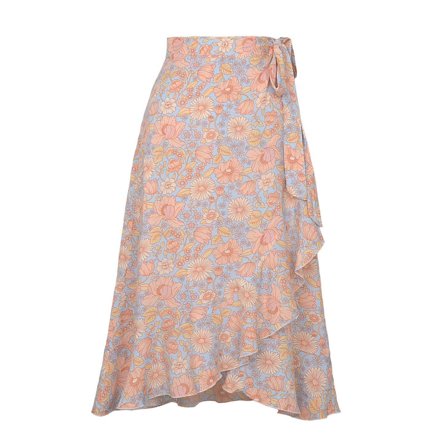 Floral Print Lace-up Summer Skirt in Printed Beige - by Malbusaat