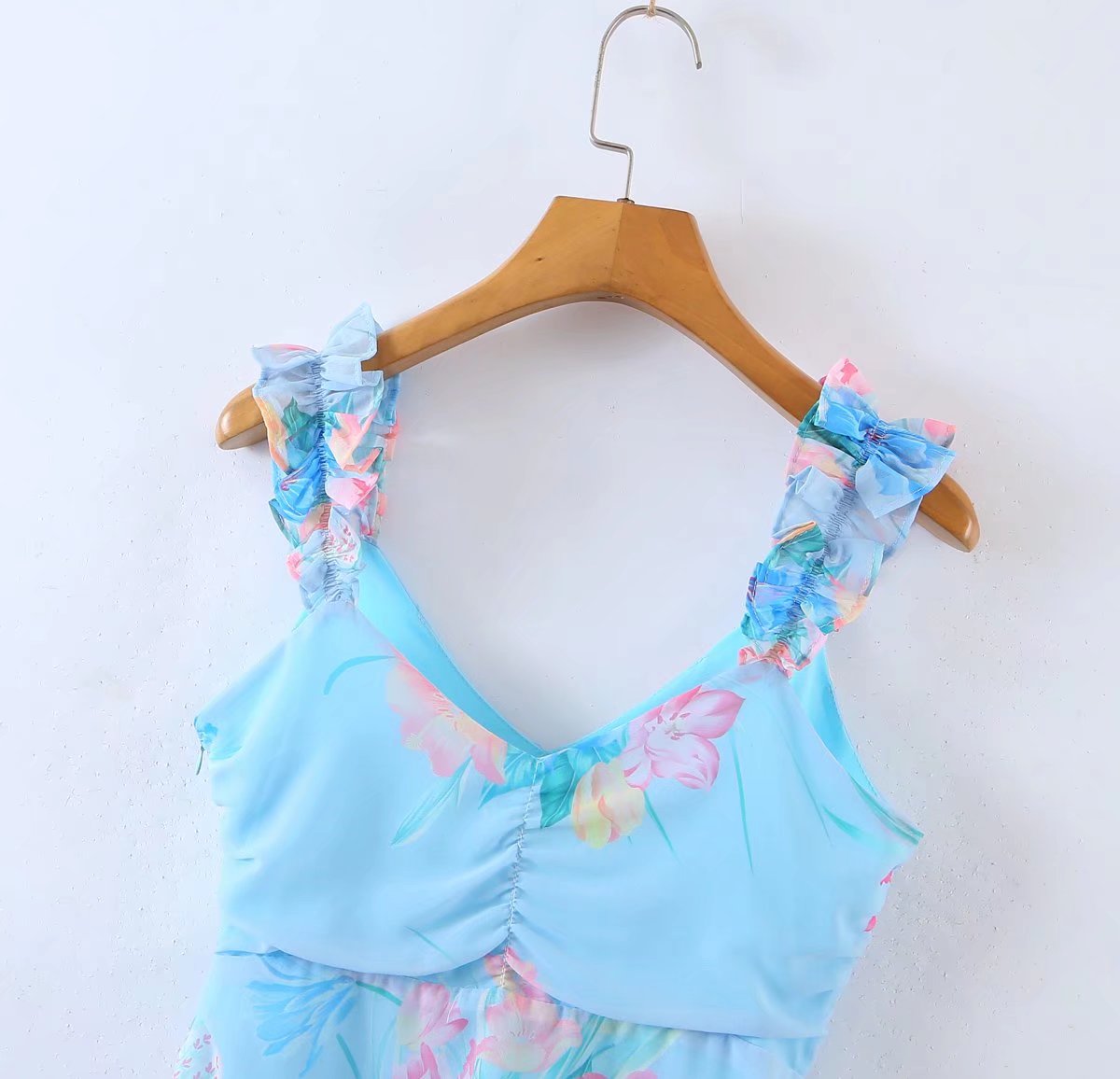 Floral Print Ruffled Spaghetti Straps Dress in - by Malbusaat
