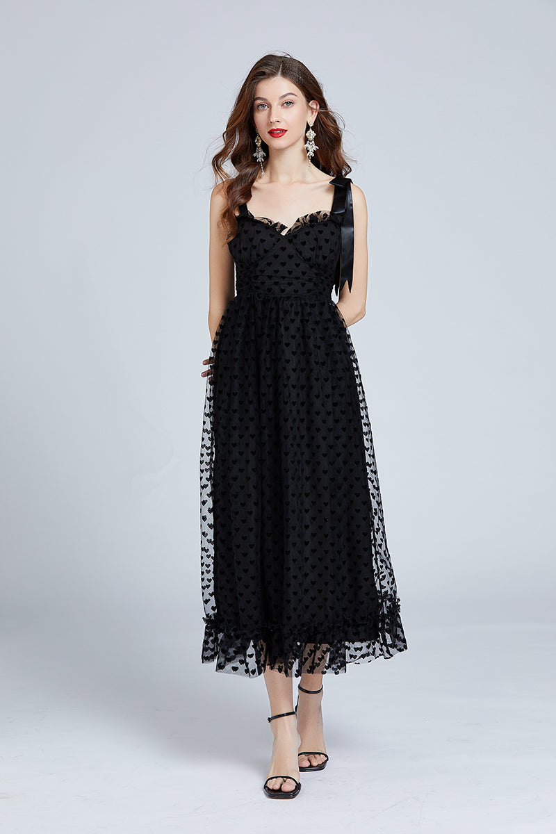 Hearts Print Tube Top Dress in Black - by Malbusaat