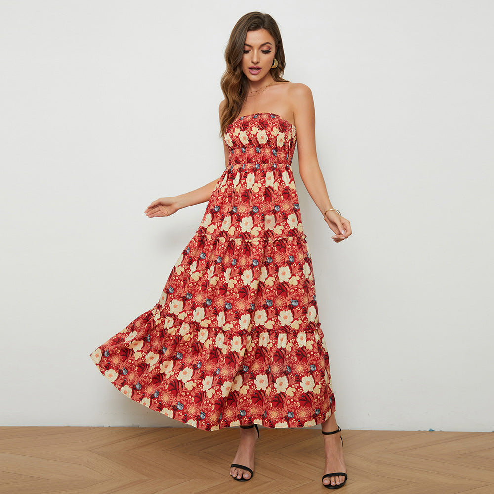 High Waist Bohemian Style Maxi Dress in - by Malbusaat