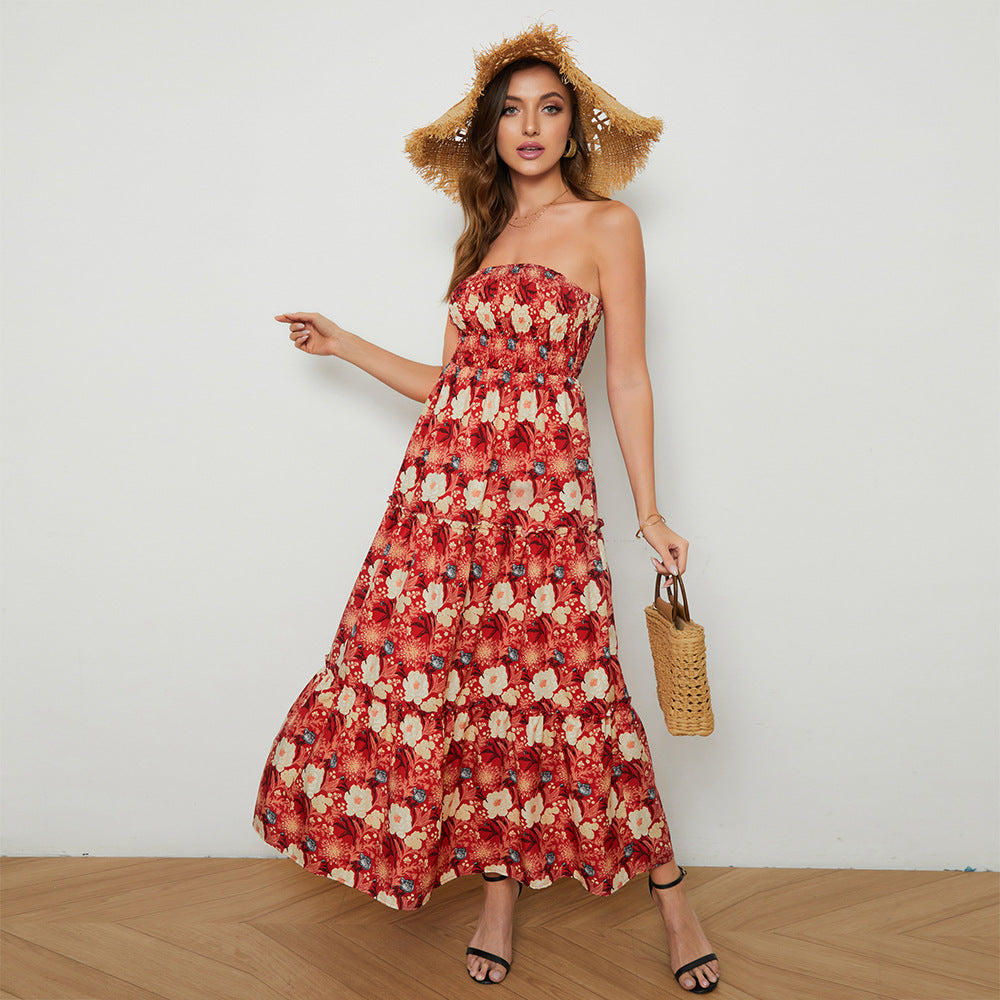 High Waist Bohemian Style Maxi Dress in - by Malbusaat