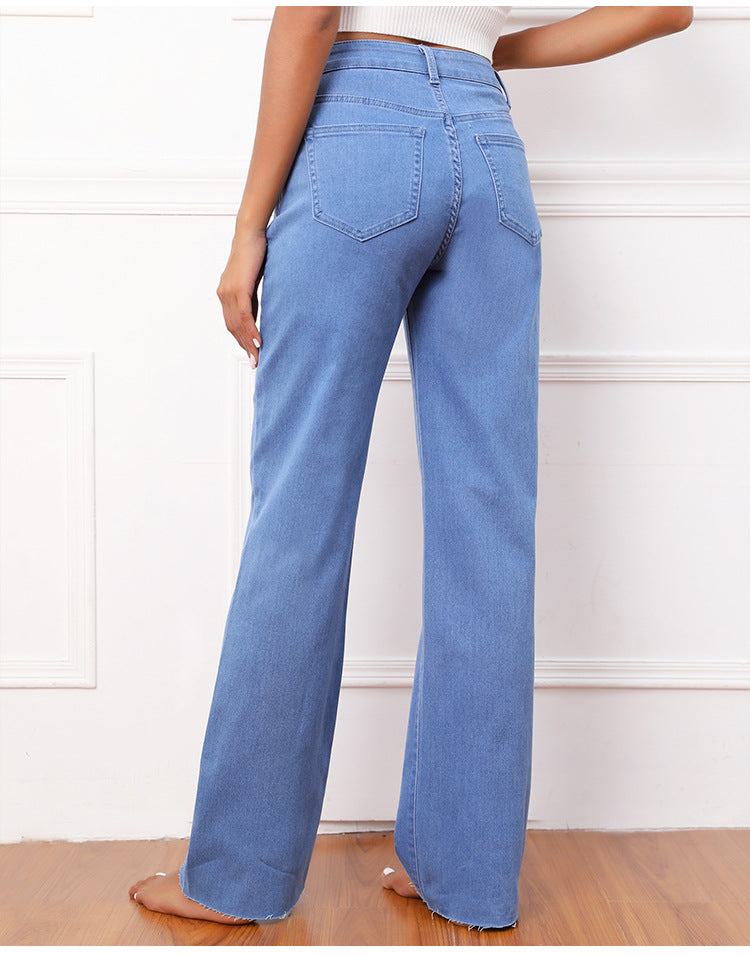 High Waist Straight Wide-Leg Denim Jeans in - by Malbusaat