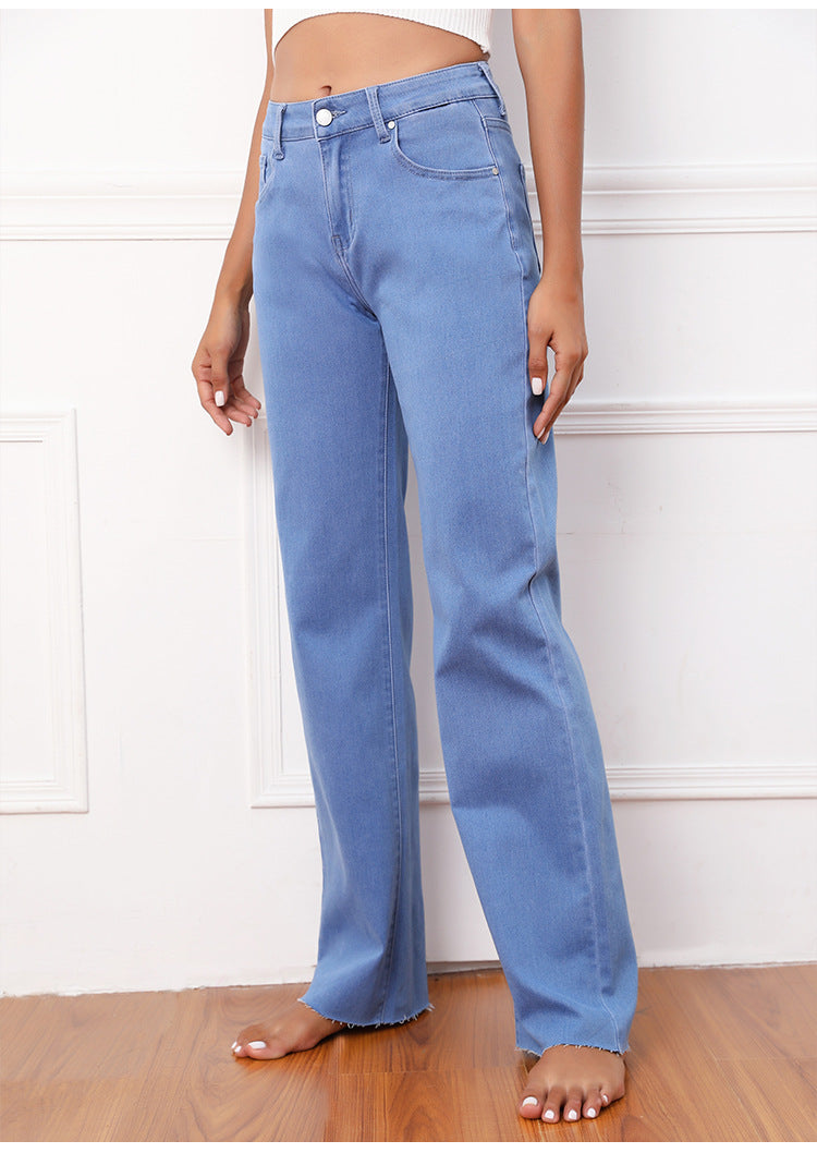 High Waist Straight Wide-Leg Denim Jeans in - by Malbusaat
