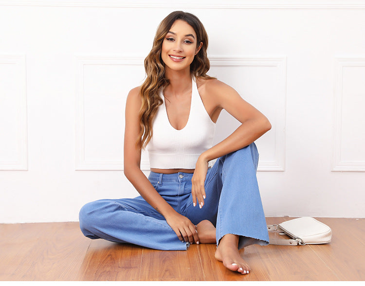 High Waist Straight Wide-Leg Denim Jeans in - by Malbusaat
