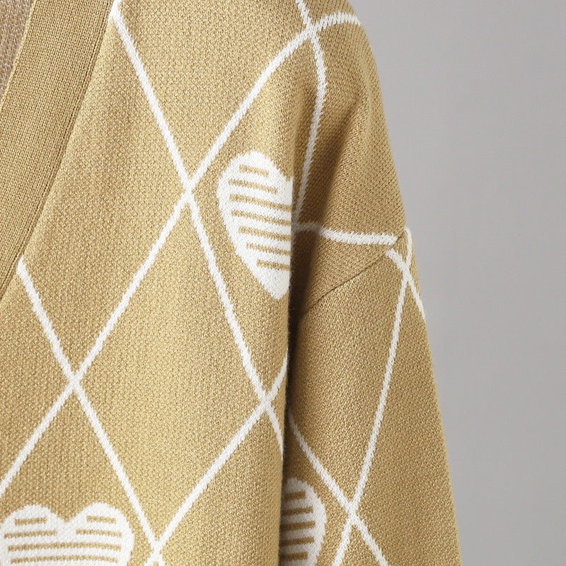 Knitted Hearts Printed Cardigan Sweater in - by Malbusaat