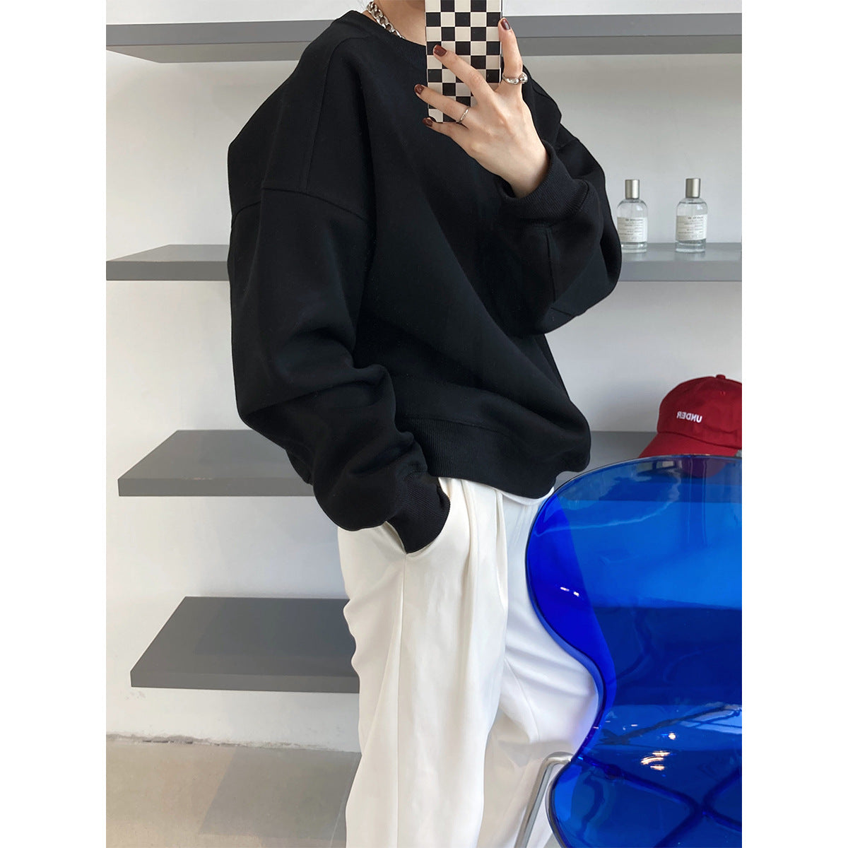 Korean Style Wine Red Pullover Top in Black - by Malbusaat