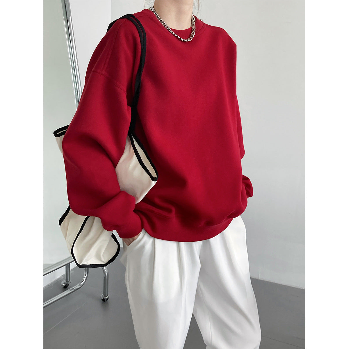 Korean Style Wine Red Pullover Top in Raspberry Red - by Malbusaat