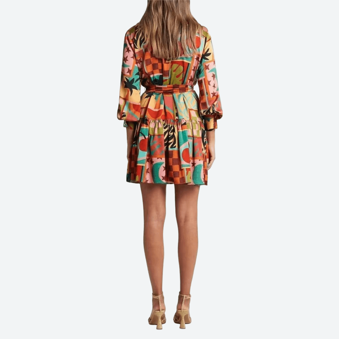 Lapel Print Long Sleeve Tiered Dress in - by Malbusaat
