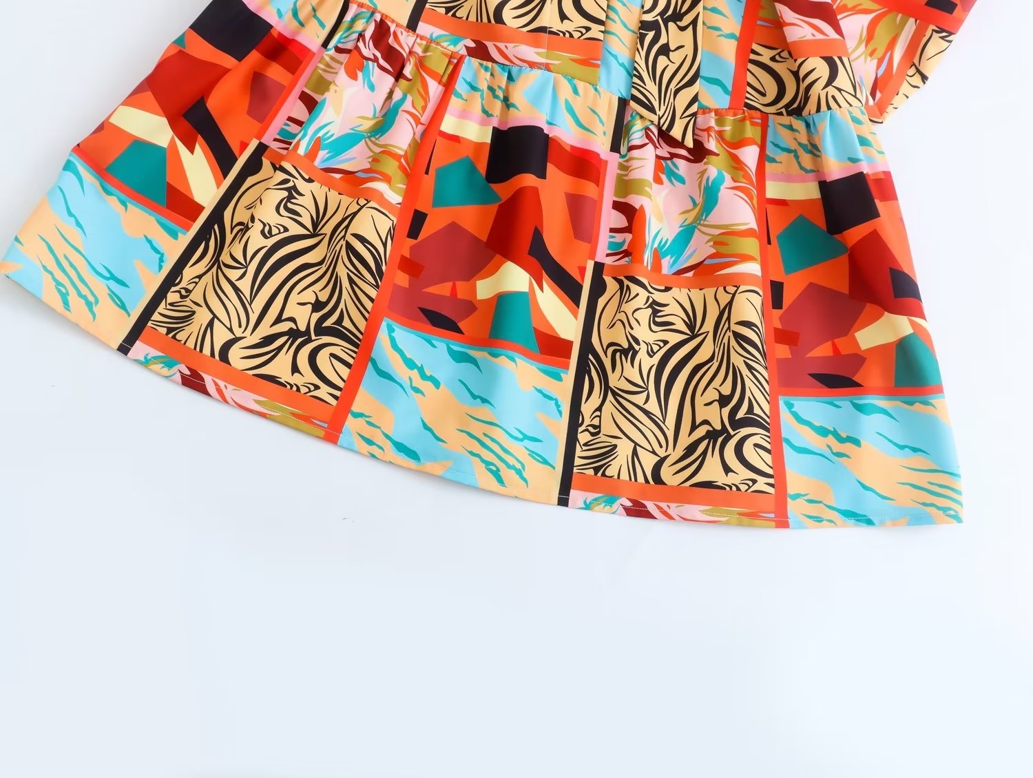 Lapel Print Long Sleeve Tiered Dress in - by Malbusaat