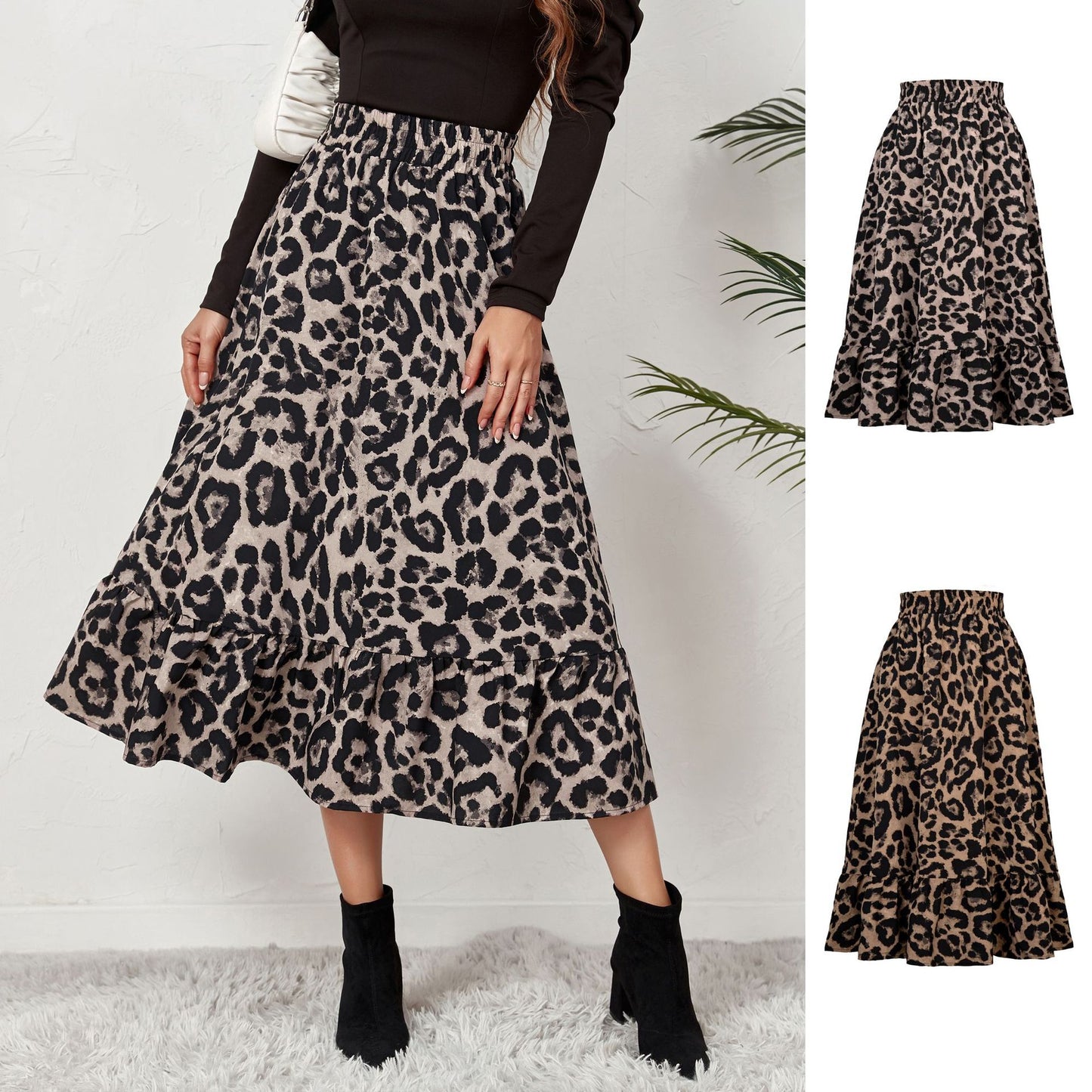 Leopard High Waist Loose Swing Skirt in - by Malbusaat