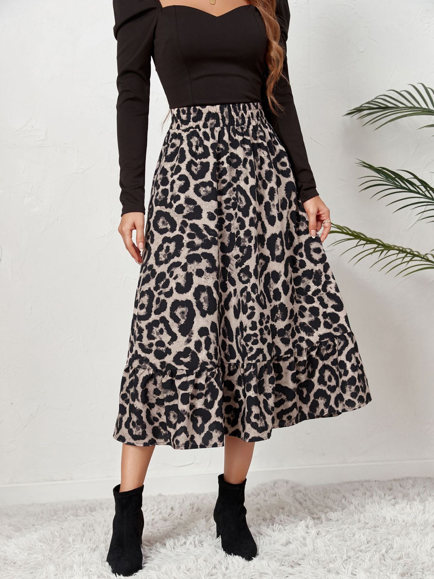 Leopard High Waist Loose Swing Skirt in - by Malbusaat