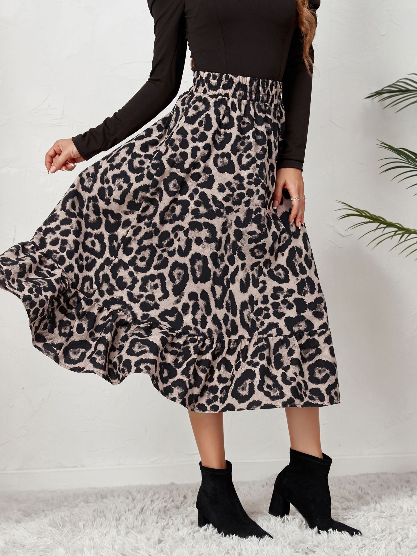 Leopard High Waist Loose Swing Skirt in - by Malbusaat