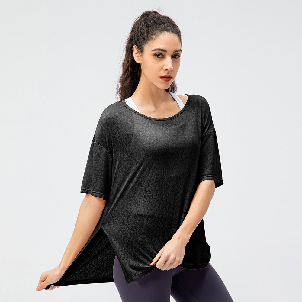 Lightweight Breathable Loose Fit Running Sports Top in Black - by Malbusaat