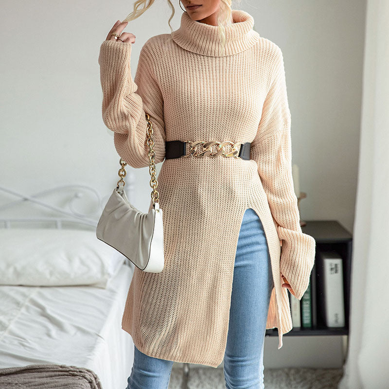 Long Sleeve High Collar Sweater Top in - by Malbusaat