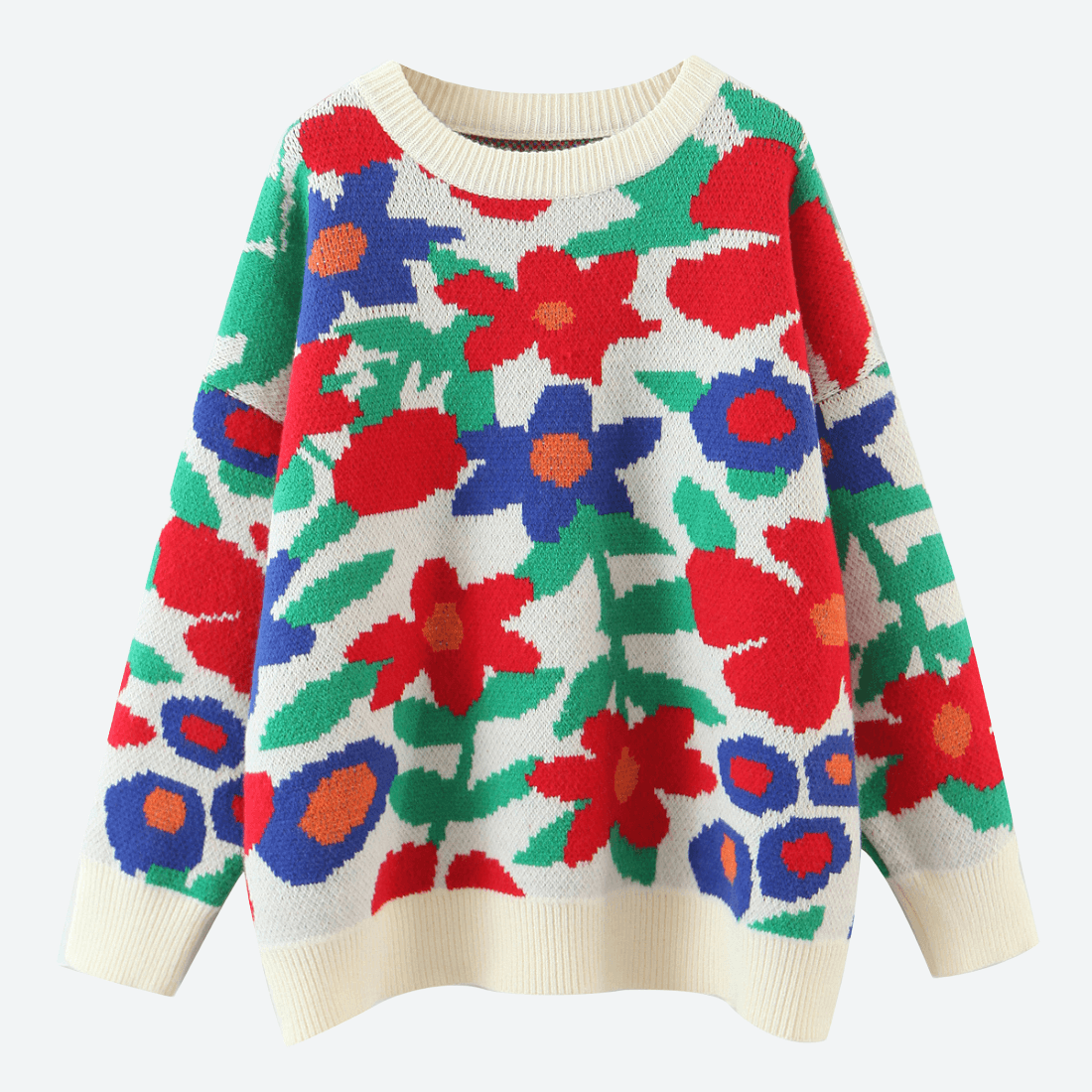 Loose Floral Knitted Sweater in - by Malbusaat