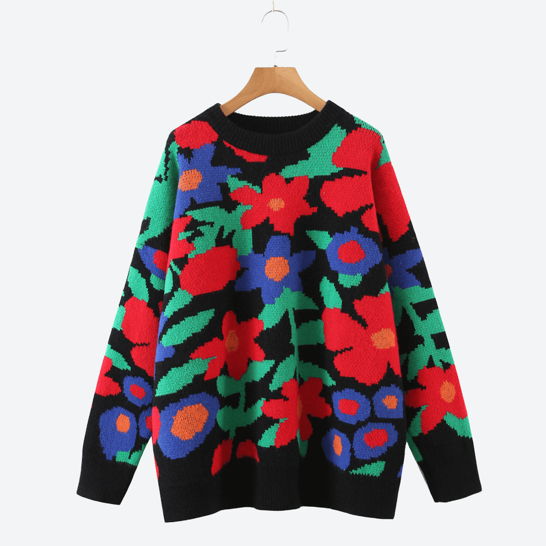 Loose Floral Knitted Sweater in - by Malbusaat