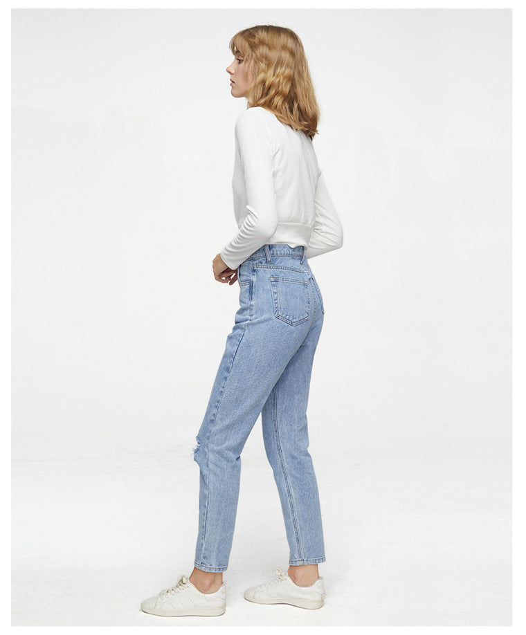 Loose Straight Wide-Leg Ripped Jeans in - by Malbusaat